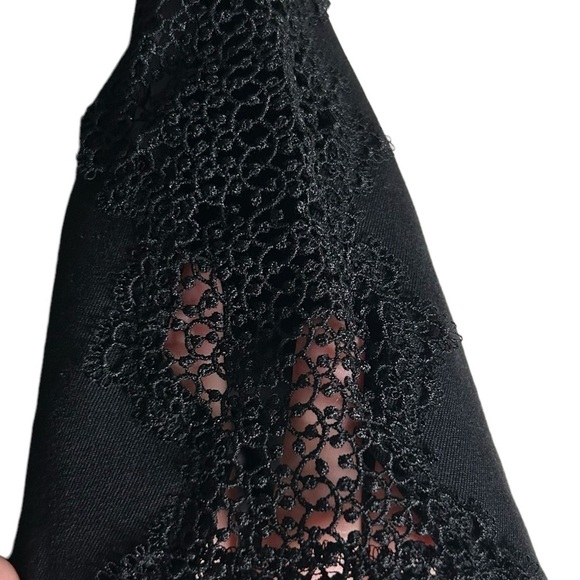 NWT Elie Tahari Lace Sleeve Neckline Short Sleeve Sheath Midi Dress Black Sz 14 - Picture 8 of 12